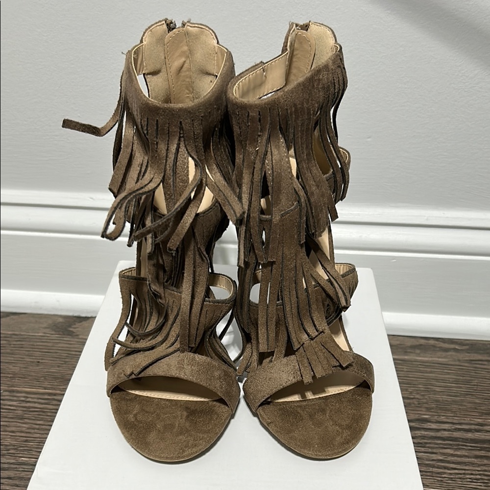 Tobi Brown Fringe Heeled Sandals